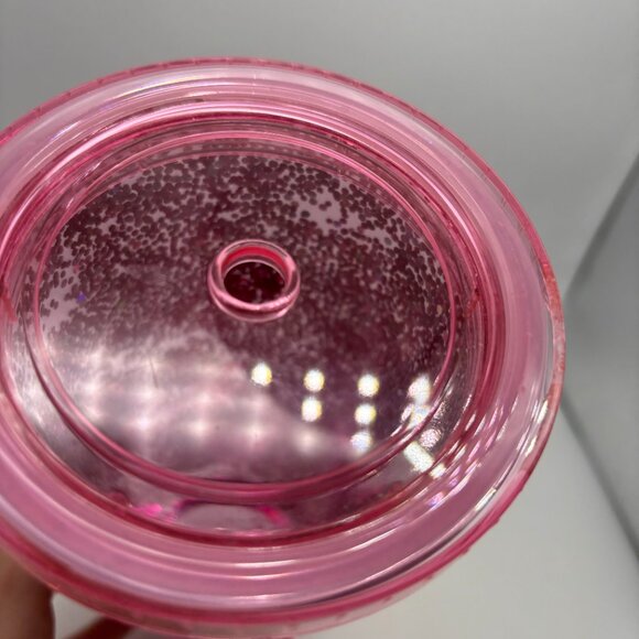 Dunkin Donuts I Love Dunkin Heart Glitter Coffee Cup Missing Straw Pink 24 oz - Picture 15 of 16